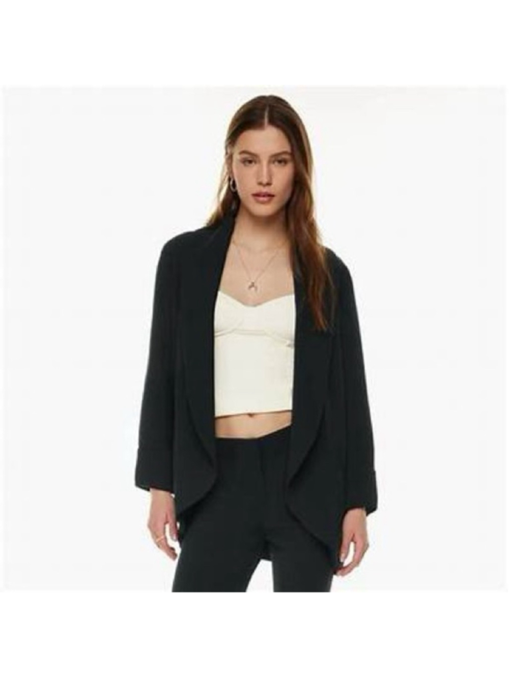 Aritzia Wilfred chevalier blazer jacket black open front career event sz 2